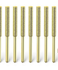 Front view of Titanium Coated Chainsaw Sharpener Bits Set For Electric Saws And Rotary Tools, 8 pcs, 4.0 mm diameter, with copper collet.
