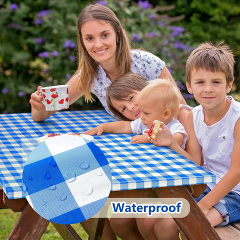 Picnic Table Cover With Bench Covers And Carry Bag, Windproof Outdoor Table Protector With Elastic Edges For Easy Setup And Secure Fit