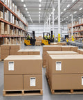 Warehouse boxes labeled with 500 Pack Inspection Record Labels for Safety Inspections, Equipment Maintenance, Quality Control, 5x3 inch self-adhesive tags