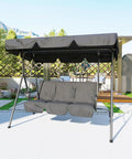 Three Person Outdoor Patio Swing Chair With Adjustable Canopy Shade Removable Sun Shade For Backyard Deck Porch Cozy Three Seater Swing Seat With Tilt Canopy For All Day Comfort And Relaxation