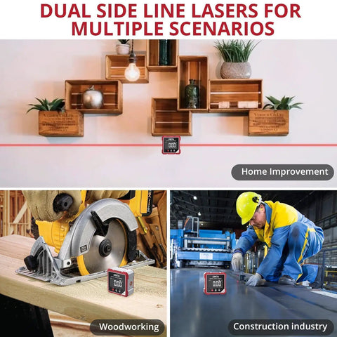 4-Side Magnetic Digital Angle Finder With Laser Helping Pros And DIYers Nail Tricky Angles With Blazing Speed featured in woodworking and construction.