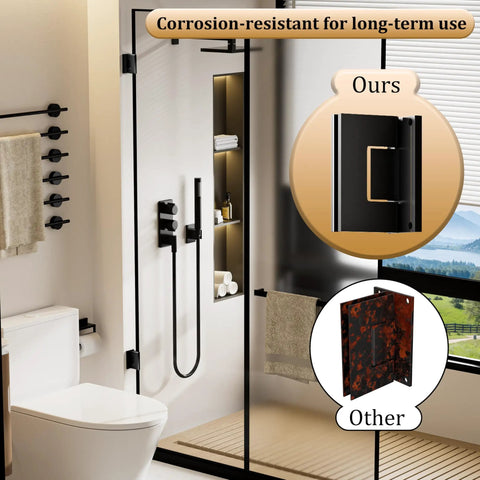 Glass Shower Door Hinge 90 Degree For Bathroom Black Finish Heavy Duty Shower Hardware With Rubber Guard To Protect Glass No Hassle Install Pro Grade Quality 1 Pack black hinge on frameless glass shower door