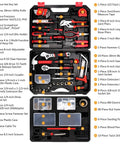 325 Piece Home Repair Tool Set With Drawer Toolbox Storage Case, tools organized in black storage case with labeled compartments