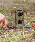 Beefy Six Piece Adjustable Aluminum Tent Stakes And Anchor Kit With 30cm Nails And Hooks securing tent in grass