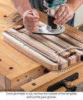 Two In One Cutting Board Template With Juice Groove, Laser Cut Acrylic Router Template in use on a wooden board.