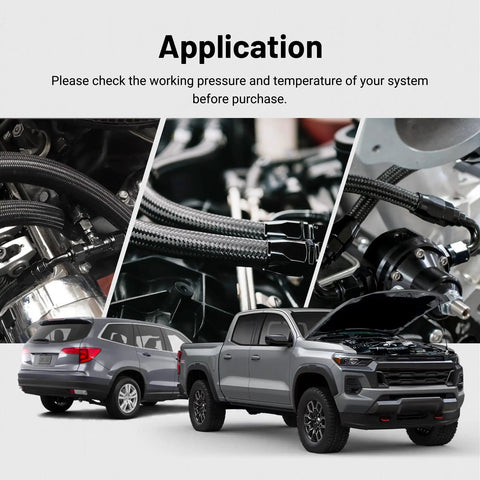 6AN Nylon Braided Fuel Line Kit 20FT Black With Fittings For Transmission Oil Cooler on vehicles and in engine close-up