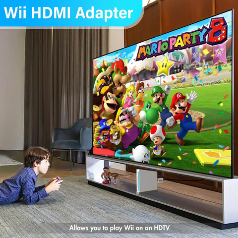 Child playing Nintendo Wii using 4 In 1 Wii Cable Set Bundle For Nintendo Wii With HDMI Converter on HDTV