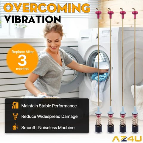 Heavy Duty Washer Suspension Rod Damper Kit For Top Load Models Replacement Set Of 4 displayed next to a woman using a washer