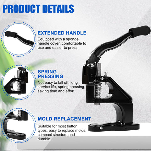 Grab And Go No Fuss All In One Manual Rivet Press Kit For Leather And Fabric Snap Riveter Tool with extended handle and spring pressing