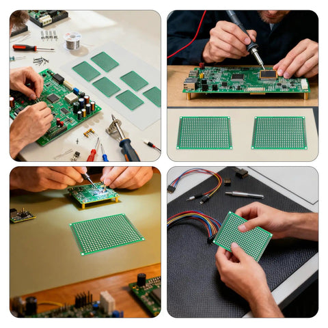 Double Sided PCB Board Kit With 4 Sizes And 365Pcs Pack, prototyping boards and accessories shown in electronic assembly use.