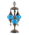 Turkish Mosaic Table Lamp With Built In LED Bulb Three Globe Sea Blue Handmade Moroccan Style Decor Tall 21.3 Inch Glass Mosaic Nightstand Light