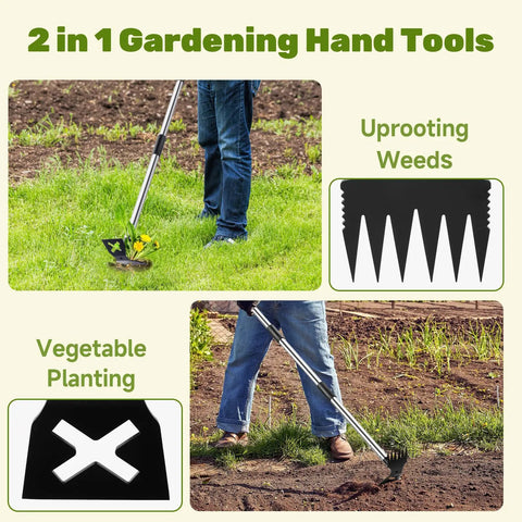60 Inch Weed Puller With Long Handle And 17 Inch Hand Weeding Tool Set used in garden for quick weed removal without bending
