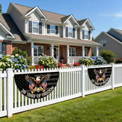250 Year Freedom Anniversary Patriotic Eagle Bunting Flag 1776 2026 Commemorative, 2 By 4 Feet decor on white fence