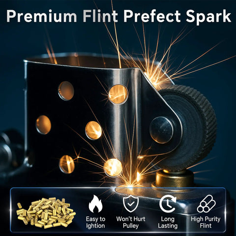 Universal Lighter Repair Kit For Zippo And Kerosene Models Featuring Straight Up Easy Fix Dope Flint Wicks Copper components with visible sparks.