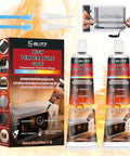 Heat Resistant Silicone Sealant 2 Pack 50ml Each for Oven Doors and Glass Cooktops, two tubes with application tools in front of packaging.