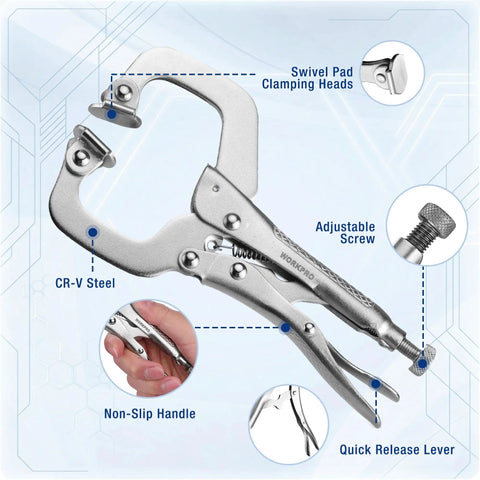 6 Inch Locking C Clamp With Swivel Pads Heavy Duty Adjustable Vise Grip Pliers Welding Clamp features and design.