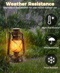 Two Pack Bronze Vintage Rechargeable Lanterns With Remote Control under rainfall demonstrating weather resistance features