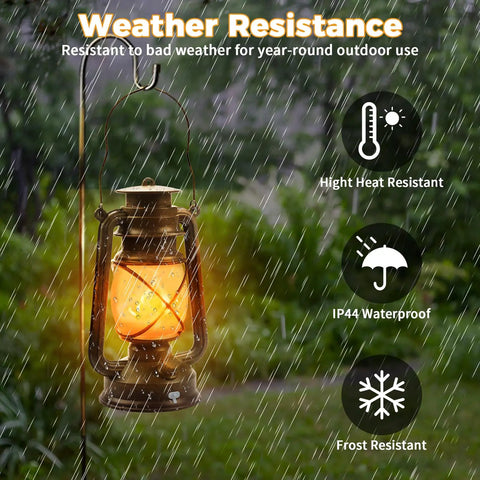 Two Pack Bronze Vintage Rechargeable Lanterns With Remote Control under rainfall demonstrating weather resistance features