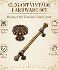 Vintage Zinc Alloy Cabinet Hardware Kit With Six Round Floral Knobs And Six Fluted Bar Pulls for a chic kitchen refresh.