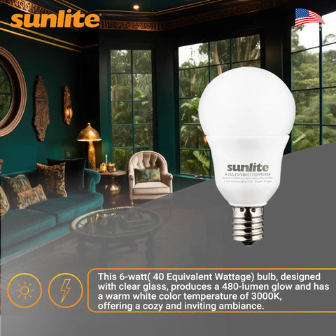 A15 LED Bulbs E17 Intermediate Base 6W (40W Equiv) Dimmable Frosted Finish 480 Lumens 3000K Warm White ETL Listed 6 Pack