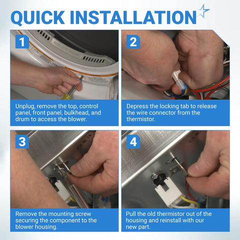 Four-step guide installing Dryer Thermistor Assembly For LG And Kenmore Dryers Easy Install Replacement Sensor