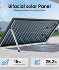 All-In-One 200W Bifacial Solar Panel Kit With 10A PWM Charge Controller displayed outdoors on a mounting bracket