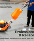 Person operating 17 Inch Commercial Floor Buffer Scrubber Polisher Machine with 2.0 HP Motor, 175 RPM, 3.4 Gallon Tank on tile floor