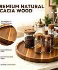 Ten Inch Solid Acacia Wood Lazy Susan With Smooth 360 Swivel Base For Kitchen Counter Organizer Spice Rack Turntable with jars.