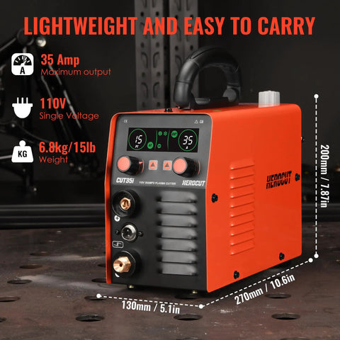 35 Amp Plasma Cutter CUT35i 110V HF IGBT Inverter Technology Plasma Cutting Machine With PT-31 Torch on workshop bench