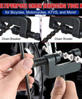 20 Piece Chain Breaker Tool Kit With C Frame And 3 Anvils, 5 Break Tips, Moto Chain Cutter And Riveter, shown in use on chain