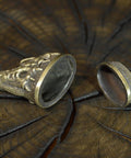Finger Guard Knife Making Kit With Bolster And Pommel For Custom Blades Hand Cast Bronze Dragon Set on wooden surface