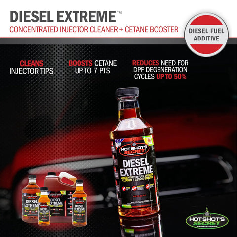 Diesel Extreme Fuel System Cleaner 16 Oz Removes Deposits Water And Sludge With Cetane Boost bottle against a dark background