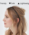 Side view of woman wearing Super Snuggly 5 Piece Thin Leather Headband Set For Women With Cool Knotted Details And Major Comfort.
