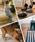 Collage of room scenes featuring Non Slip Rug Grippers For Hardwood Floors Pack Of 8 Durable Reusable Washable Carpet Tape Stoppers