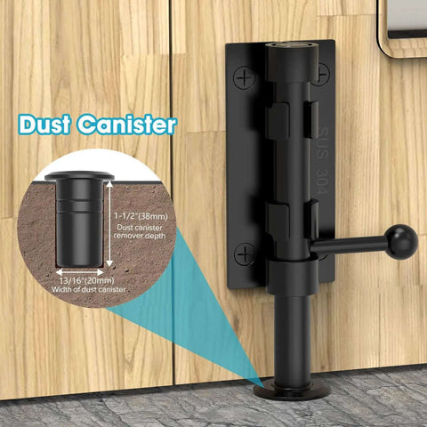 6.3 Inch Beefy Heavy Duty Barrel Bolt Gate Latch In Solid 304 Stainless Steel With Black Finish installed on a wooden door.