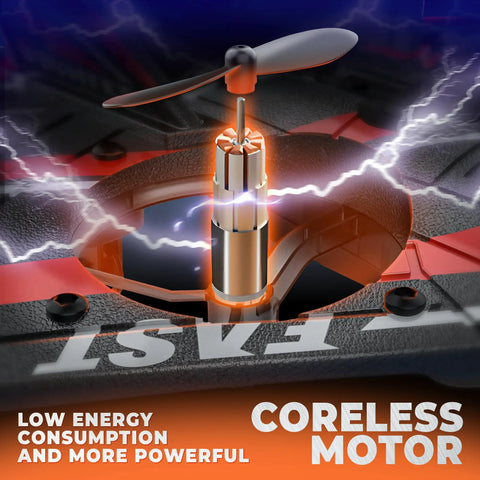 Totally Rad Kid Friendly Drone For 8 To 13 Year Olds with coreless motor and flashing red LED lights during 360 degree flips
