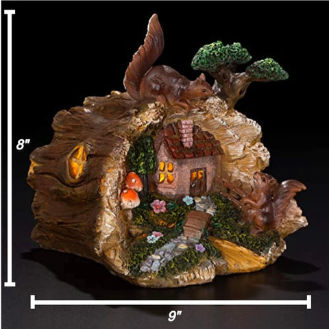 Tree Trunk Fairy House Solar Light For Outdoor Decor And Garden, Cute Flickering LED Backyard Ornament, 8x9 inch, detailed view