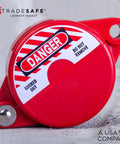 Gate Valve Lockout Kit Two Pack Valve Lockout Device For One Inch To Two And A Half Inch Diameter Handles with danger sign