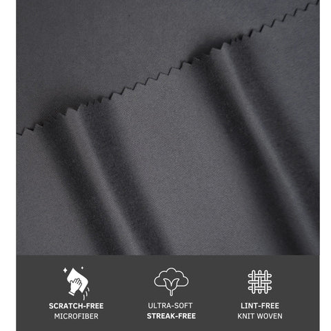 Microfiber glasses cleaning cloth, black, close-up of fabric with zigzag edge