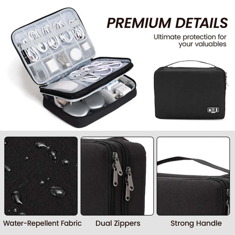 Premium Double Layer Electronics Travel Case Kickin Your Tech Stash Into Place With A Slick Cable Organizer Bag with compartments.