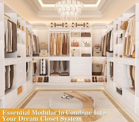 Closet System Organizer With 6 Cube Compartments And 3 Drawers Freestanding Wardrobe Module With Shoe Shelf in walk-in closet
