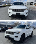 White Jeep Grand Cherokee with front license plate bracket, Type 2 Solid Fitment 2017-2022 WK Front Bumper Replacement Part.