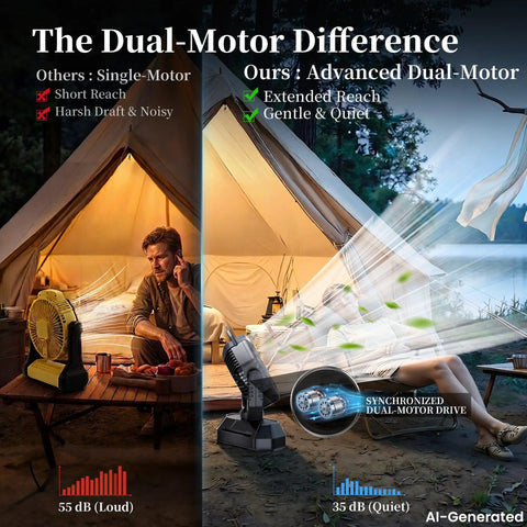 Comparison of Portable Camping Fan With Light And Remote showing oscillating battery-powered tent fan benefits