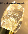 Modern Double Head LED Wall Sconce Rock Solid Hardware Body and Prismatic Crystal Details Knockout Vibe Enhancement in Bedroom or Corridor Luxury Illumination close-up of crystal lampshade with bubbles and soft light.