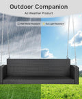 5 Foot Outdoor Porch Swing For Adults Wicker 3 Person Patio Swing With Cushions and Pillow, rain and sun resistant features.