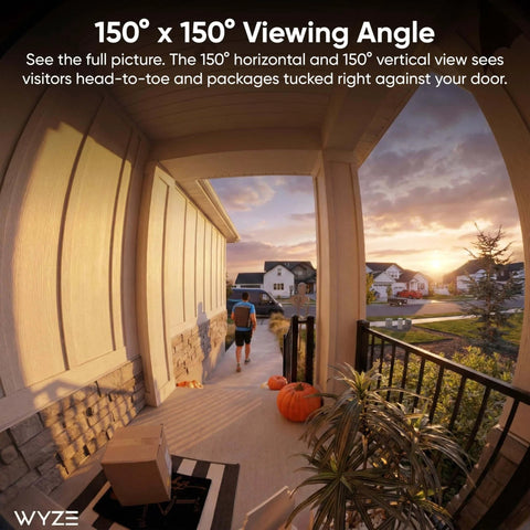Battery Powered Video Doorbell Camera With 1-To-1 Head-To-Toe View, HD Plus 1536x1536, Color Night Vision showing wide porch view