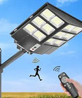600W Solar Street Light Outdoor 6500K LED Flood Lights Dusk to Dawn with IP66 Waterproof Motion Sensor and Remote Control