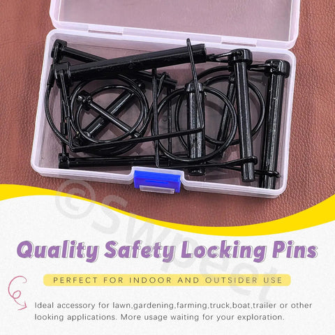 Heavy Duty Shaft Locking Pin Kit With 9 Pieces In 9 Sizes 3/16 In To 3/8 In Black Zinc Plated Round Square Arch Pins in a box