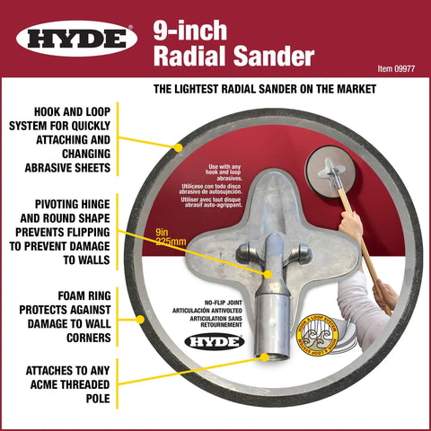 9 Inch Radial Sander With Pivoting Hinge For Wall Safe Finishes No Fuss Disc Changes Acme Threaded Pole Compatible Diagram