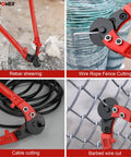 18 Inch Heavy Duty Steel Cable Cutter For Hard Wire Ropes in action; cutting rebar, wire rope fence, cable, and barbed wire.